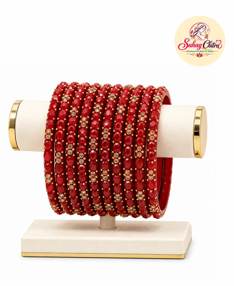 Meher Beadwork Bangle Set in Red