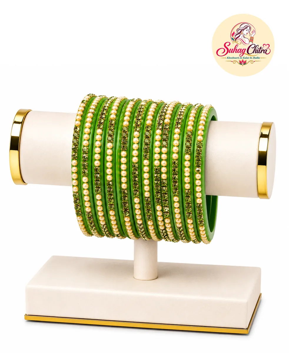 Pearl Riwaayat Bangle Set in Lime Green