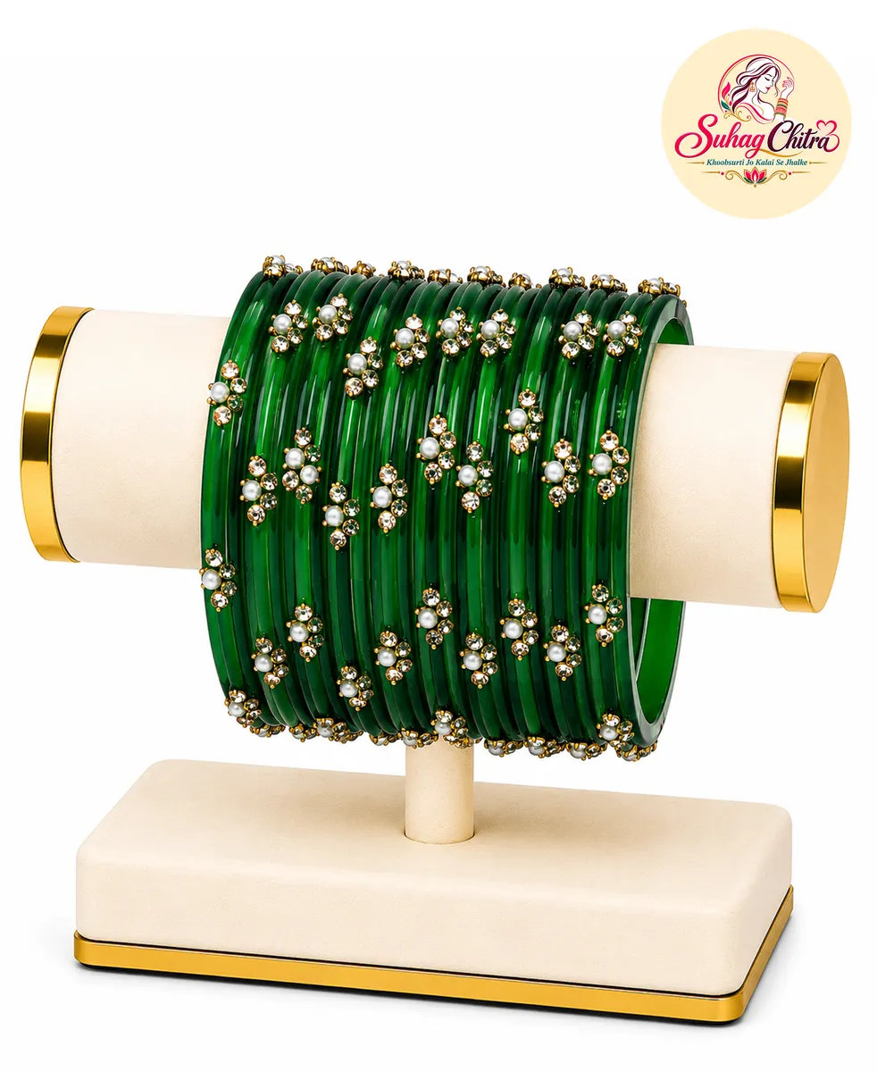 Moti Phool Bangle Set in Emerald