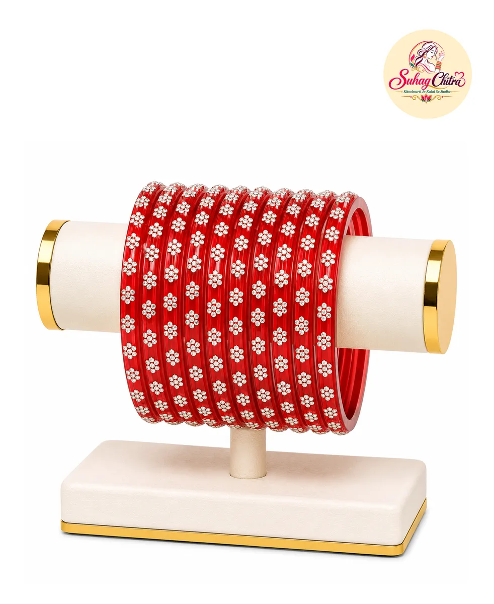 Phool Jhalak Crystal Bangle Set in Red