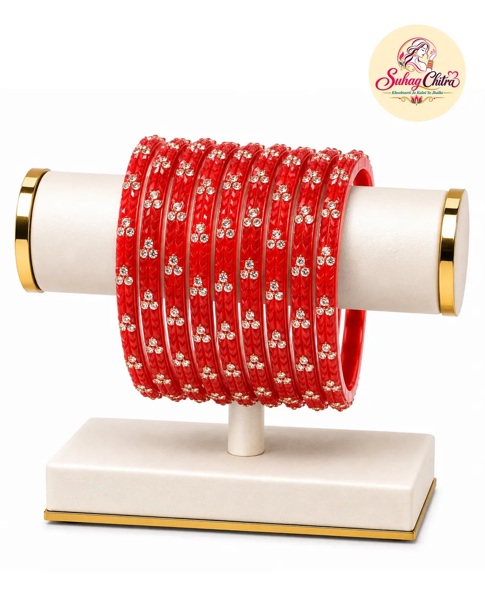 Gulzar Crystal Bangle Set in Red