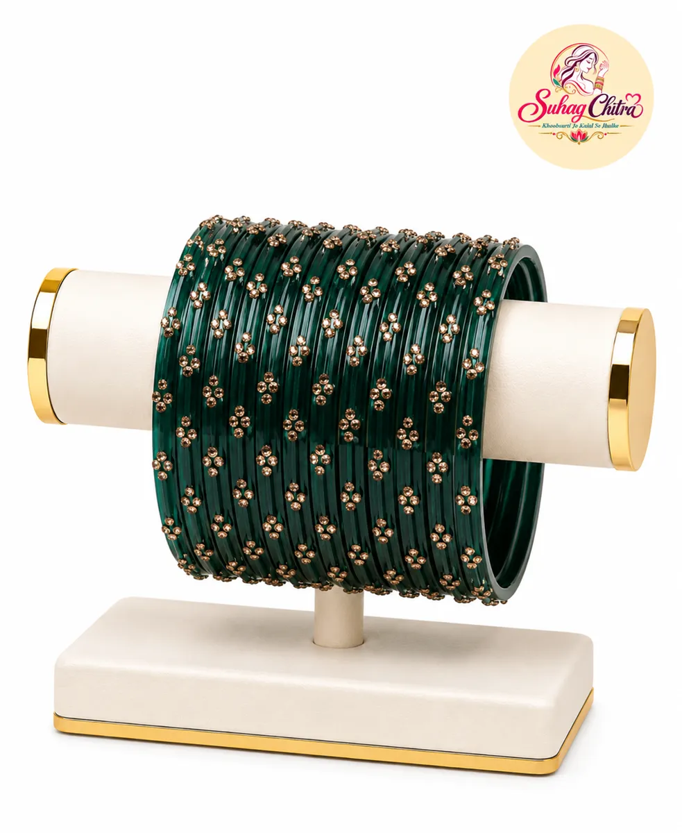 Gulabi Phool Bangle Set in Deep Teal
